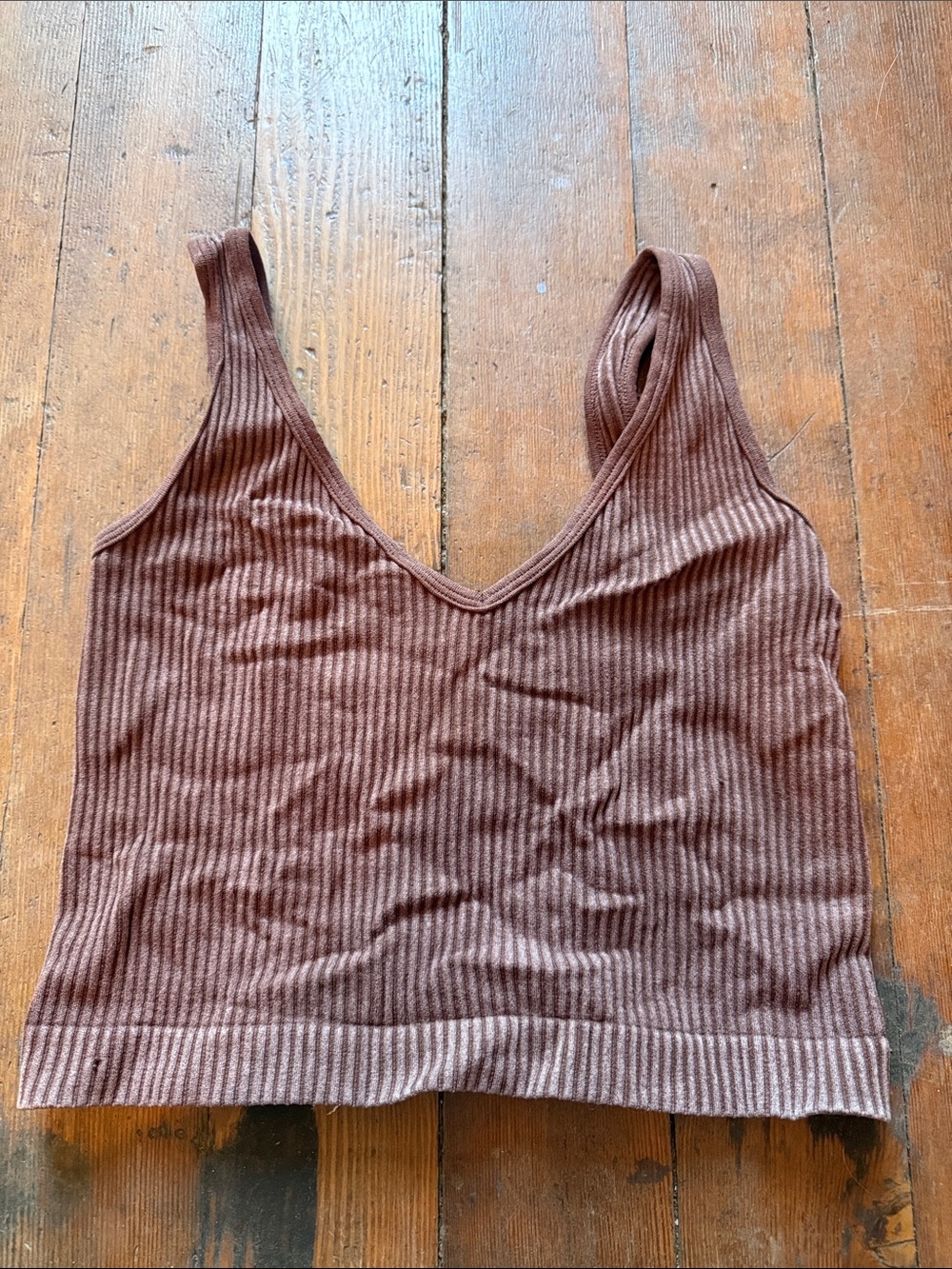 Aura Ribbed V-Neck Tank Top in Brown